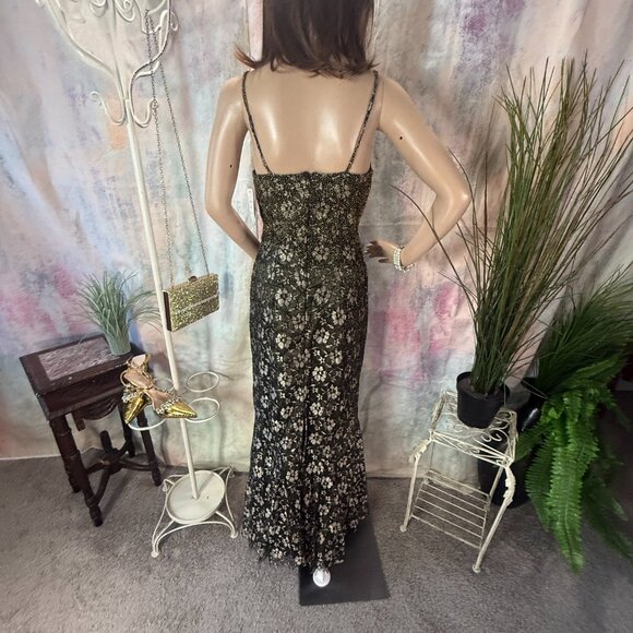 NEW📌 Je Matadi Lace Black/ Gold Floral Maxi Formal Dress with Long Slit - Picture 2 of 15